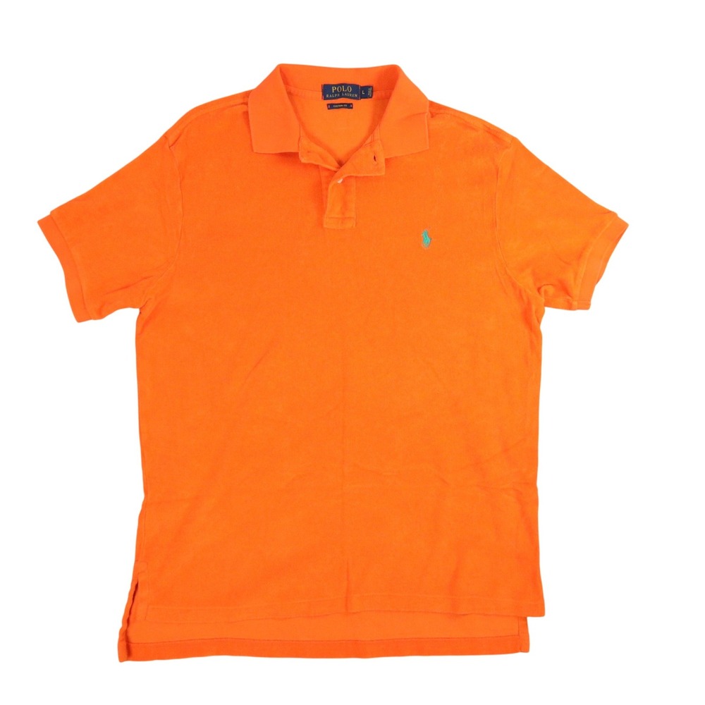 Polo Ralph Lauren Custom Fit Polo Shirt Mens L Orange Solid Terry Cloth Summer